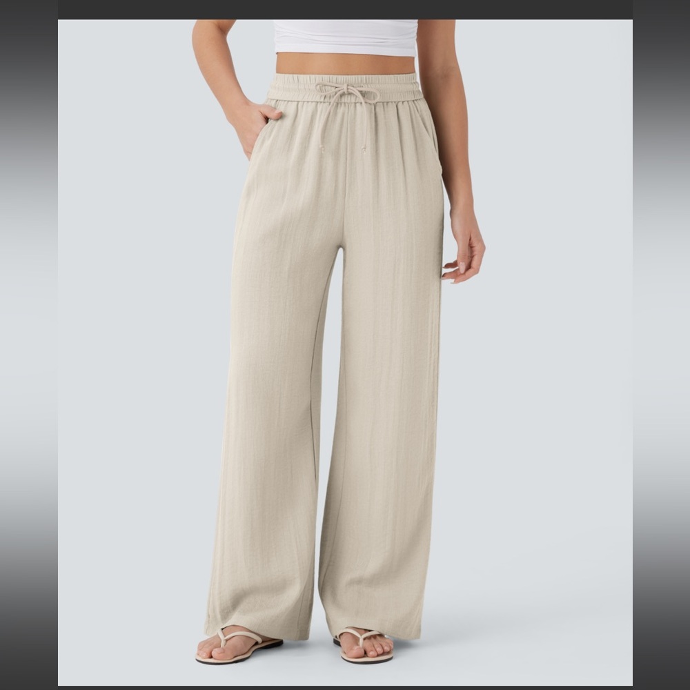 Halara High Waisted drawstring Side pocket wide leg casual pants size small